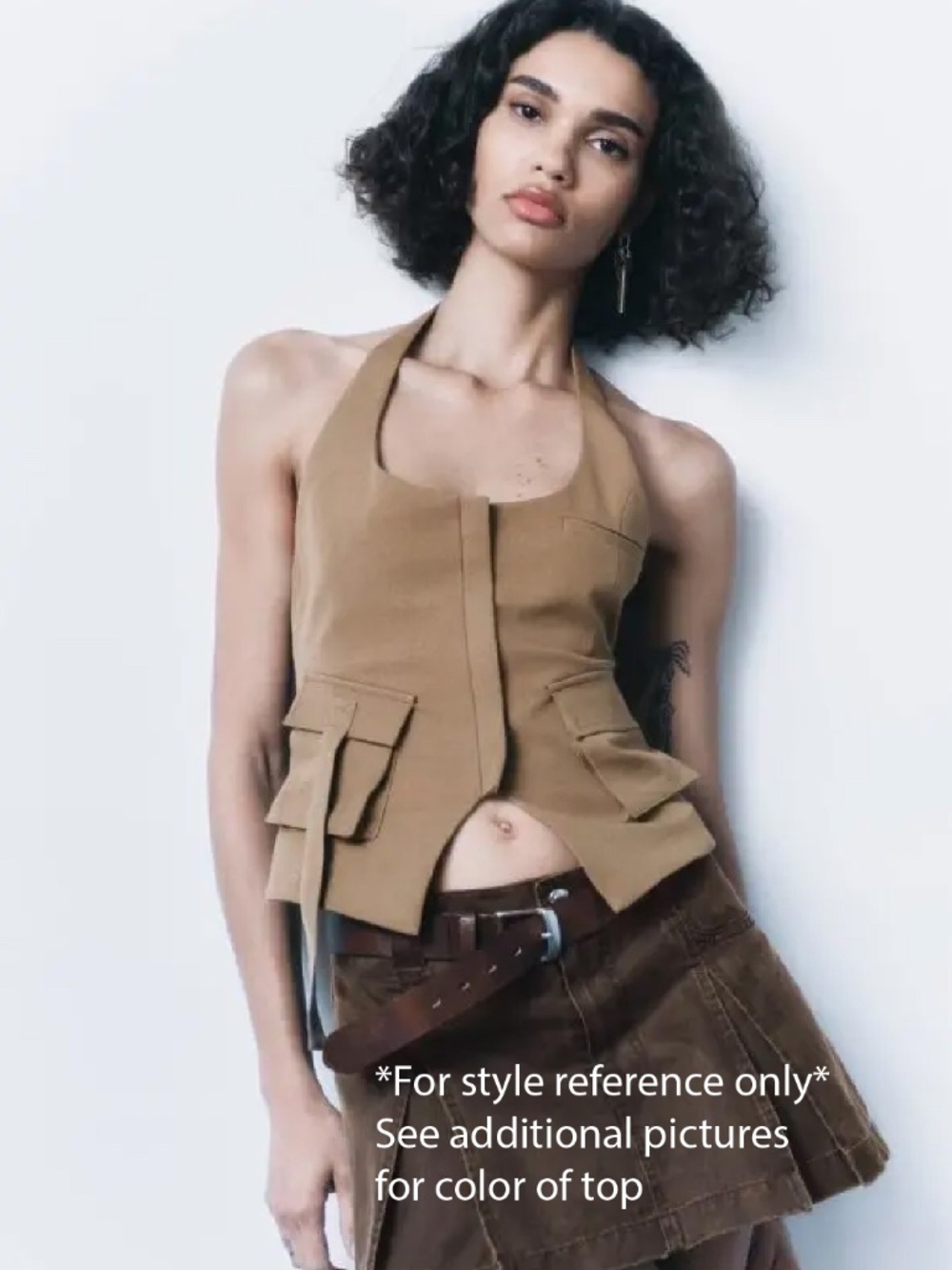 Zara Brown Halter Utility Vest Top
